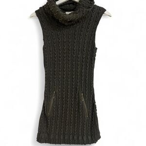 Mine Boutique Brown Textural Knit Cowl Tunic Sweater Dress